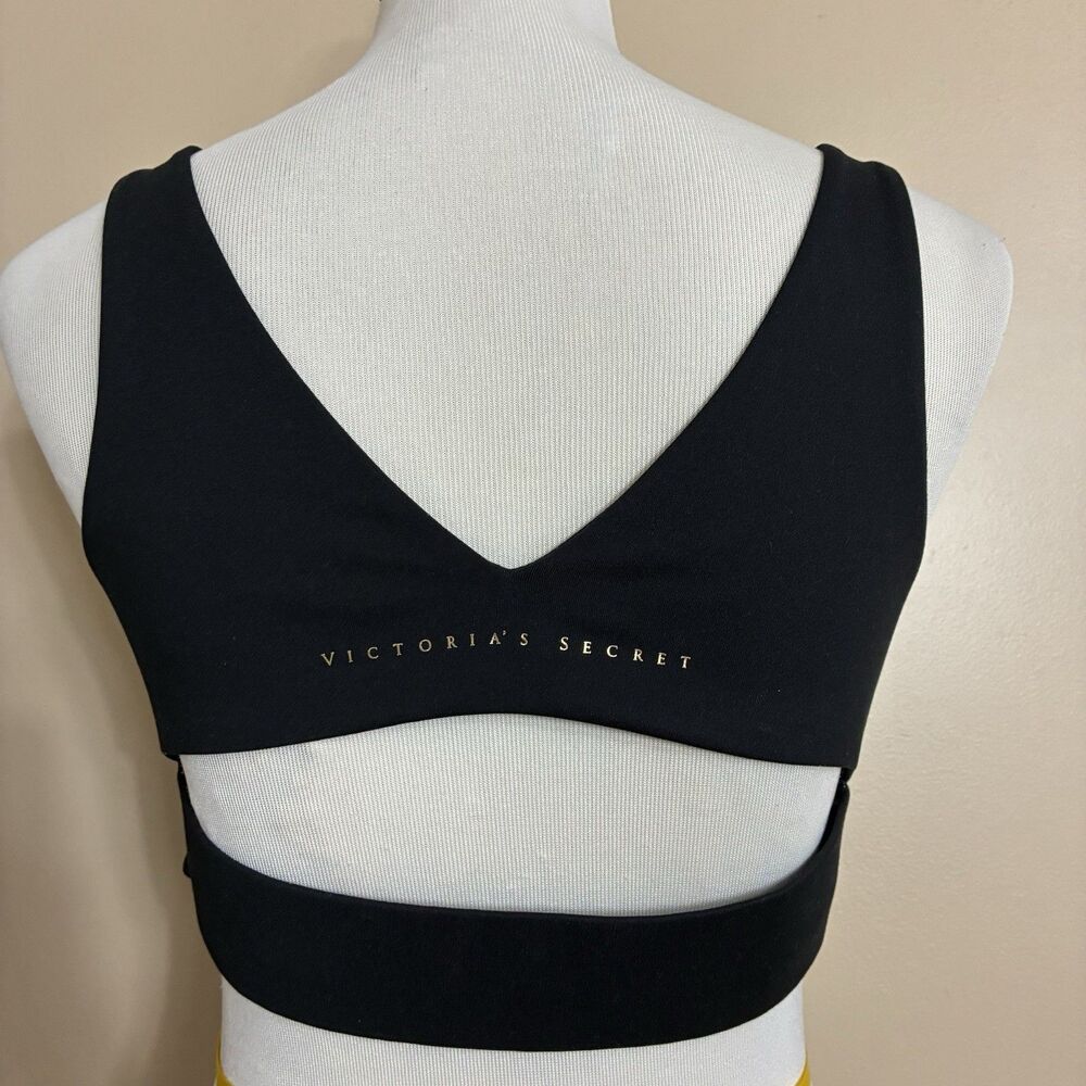 Victoria's Secret Black Sz L Sports Bra V-neck & Back Open Keyhole Back Padded - Picture 6 of 11